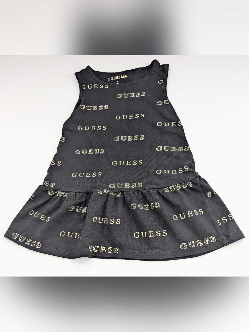 GUESS Kids (Size 2) Black Sleeveless/Tank Dress w/All Over Guess Logo Print
